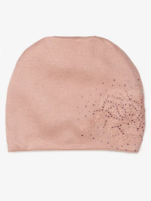 Różowa Czapka Beanie z Kaszmirem w Cyrkonie Roccio