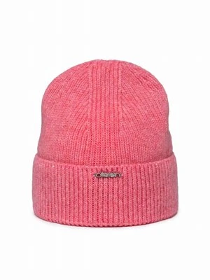 Różowa czapka damska beanie z wełną merino Olsen