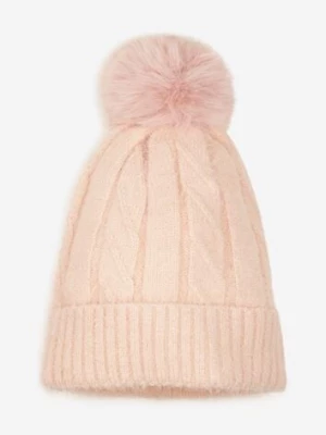 Różowa Czapka Zdobiona Warkoczowym Splotem i Pomponem Etarinna
