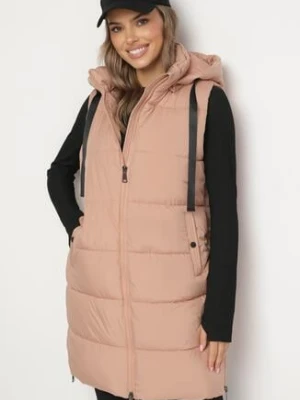 Różowa Długa Kamizelka Pikowana z Odpinanym Kapturem i Sznurkami do Regulacji Nerienna glo-story