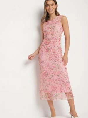 Różowa Dopasowana Sukienka w Kwiaty Meluvea lovery