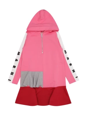 Różowa Dziecięca Sukienka z Kapturem i Logo Marni