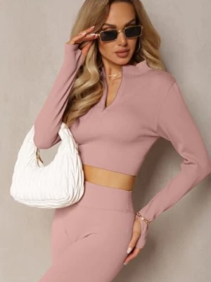 Różowa Elastyczna Bluzka na Suwak z Wycięciem przy Ściągaczu Denalla elsa.m by may