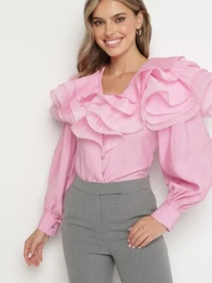 Różowa Elegancka Koszula Ozdobiona Falbanami i Guzikami Leristta elsa.m by may