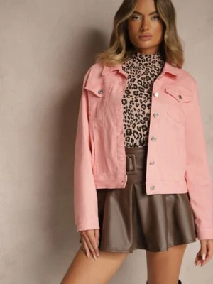 Różowa Jeansowa Kurtka z Bawełny z Guzikami i Kieszeniami Ainztia melya by melody