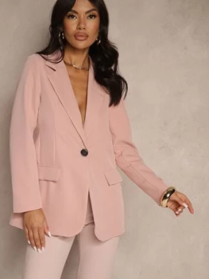 Różowa Jednorzędowa Marynarka o Klasycznym Kroju Zdobiona Imitacją Kieszeni Zenzeri new collection