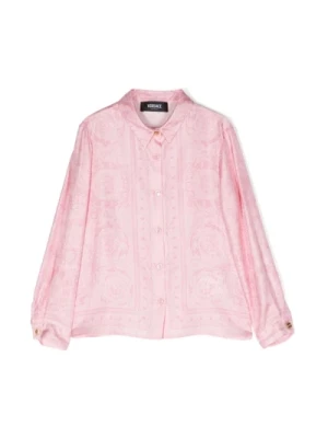 Różowa jedwabna koszula z plisami Versace