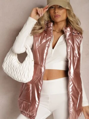 Różowa Kamizelka z Geometrycznym Pikowaniem i Kapturem Lucide 6&8 fashion