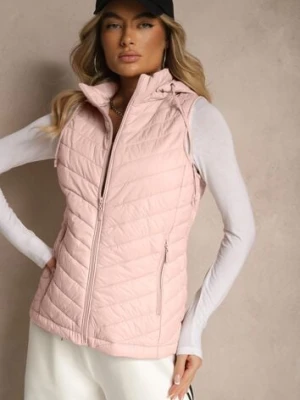 Różowa Kamizelka z Ozdobnym Pikowaniem i Kapturem z Możliwością Odpięcia Ninaviona jstyle