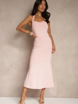 Różowa Koktajlowa Sukienka Taliowana z Wiskozą Folarose lovery