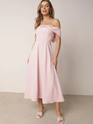 Różowa Koktajlowa Sukienka VICES Hiszpanka o Rozkloszowanym Kroju Diolora