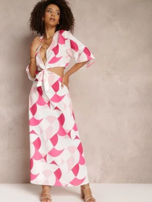 Różowa Kopertowa Sukienka Maxi z Rozkloszowanym Dołem i Wiązaniem Alylina rosa