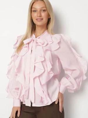 Różowa Koszula o Luźnym Kroju z Falbanami i Wiązaniem Ravionel elsa.m by may