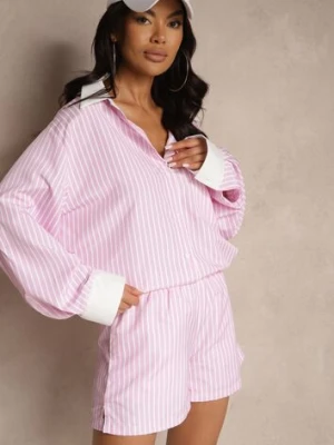 Różowa Koszula Ozdobiona Kieszonką i Paskami Zarindia retro & icone