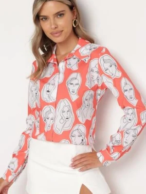 Różowa Koszula z Artystycznym Nadrukiem Twarzy Dremelia miss poem