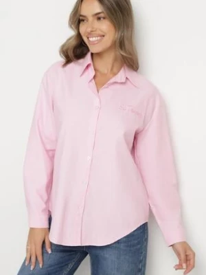 Różowa Koszula z Bawełną i Ozdobnym Napisem Firriva melya by melody