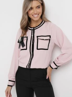 Różowa Koszula z Broszką z Kokardką i Ozdobnymi Lamówkami Evelima elsa.m by may