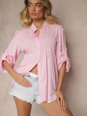 Różowa Koszula z Wiskozą i Perełkami Tanathiel j studio