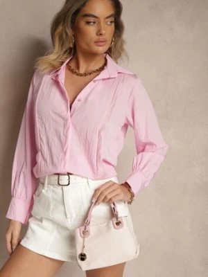 Różowa Koszula z Wiskozą Ozdobiona Koronką Tenamara j studio