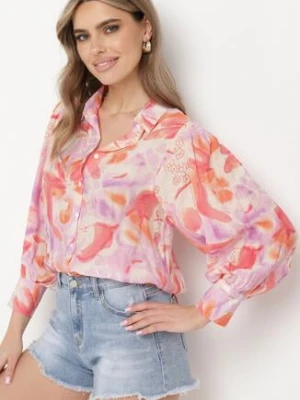 Różowa Koszula Zapinana na Guziki z Długim Rękawem i Szerokim Mankietem Nelvana retro & icone