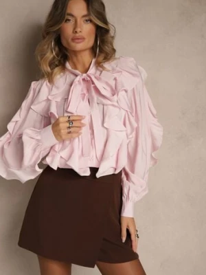 Różowa Koszula Zdobiona Falbanami i Wiązaniem przy Szyi Ravissa elsa.m by may
