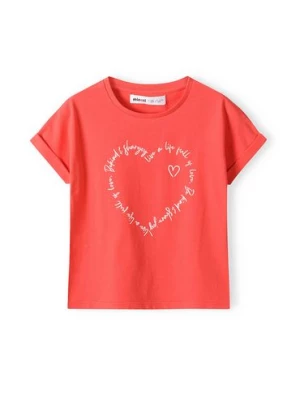 Różowa koszulka bawełniana dziewczęca z nadrukiem serca Minoti