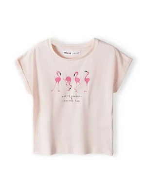 Różowa koszulka bawełniana niemowlęca z nadrukiem flamingów Minoti