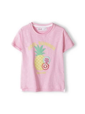 Różowa koszulka bawełniana z nadrukiem- Cool summer Minoti