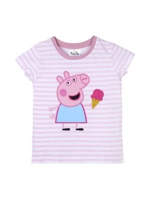 Różowa koszulka dziewczęca w paski Świnka Peppa
