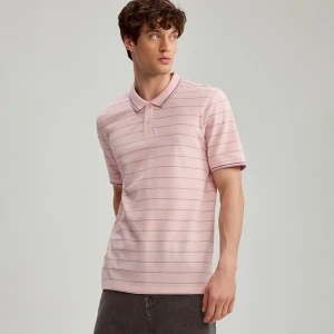 Różowa koszulka polo ze strukturalnej dzianiny House