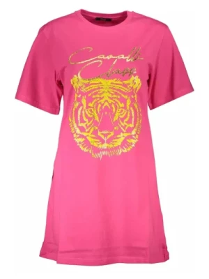 Różowa Koszulka z Logo z Bawełny Cavalli Class
