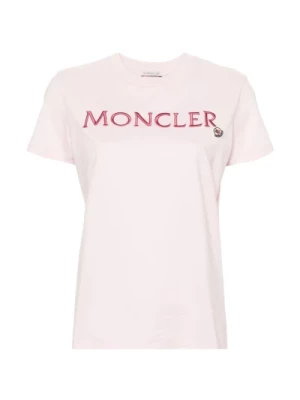Różowa Koszulka z Logo z Bawełny Moncler