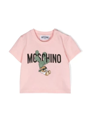 Różowa koszulka z motywem pluszowego misia i nadrukiem logo Moschino