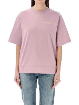 Różowa Koszulka z Okrągłym Dekoltem Moncler