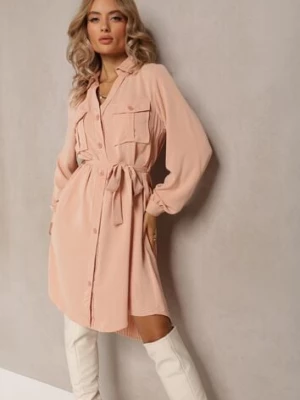 Różowa Koszulowa Sukienka Mini Bawełniana Zenata unigirl