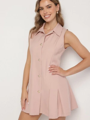 Różowa Koszulowa Sukienka z Ozdobnymi Guzikami Redellee New Collection