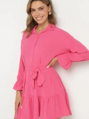 Różowa Koszulowa Sukienka z Wiązanym Paskiem Stevania j studio