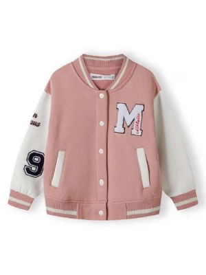 Różowa kurtka dziewczęca typu baseball z naszywkami Minoti