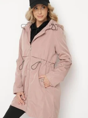 Różowa Kurtka Parka Ściągana w Talii z Odpinanym Kapturem Milabra h&s
