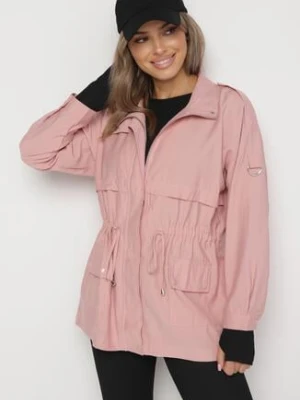 Różowa Kurtka Parka z Bawełną Ściągana w Pasie Troczkiem Zapinana na Napy Velethra h&s