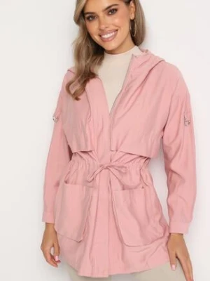 Różowa Kurtka Parka z Nieodpinanym Kapturem i Troczkiem w Pasie Mevarie h&s