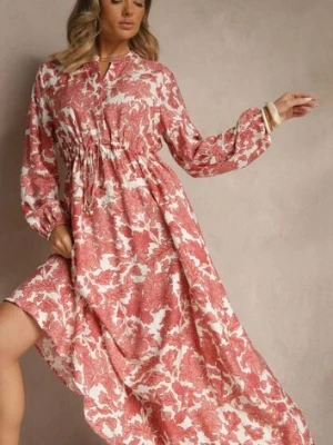 Różowa Kwiecista Sukienka z Wiskozą o Rozkloszowanym Kroju Filennea m&d fashion