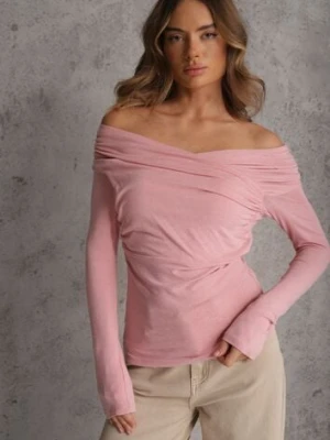 Różowa Marszczona Bluzka z Bawełną i Dekoltem w Łódkę Orinlia bisou's project