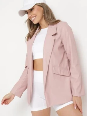 Różowa Marynarka o Pudełkowym Fasonie z Ekoskóry z Poduszkami w Ramionach Sunins lily rose