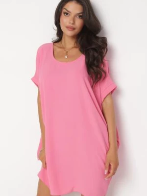 Różowa Mini Sukienka z Krótkim Rękawem o Fasonie Nietoperza Kharson new collection