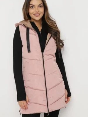 Różowa Pikowana Kamizelka Dwustronna z Kapturem i Sznurkami Leorani swest