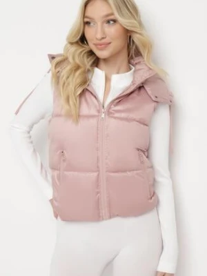 Różowa Pikowana Kamizelka z Odpinanym Kapturem Winncea swest