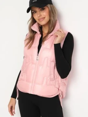 Różowa Pikowana Kamizelka ze Stójką i Troczkami Terilanna swest