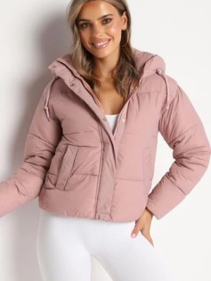 Różowa Pikowana Kurtka Puffer z Kapturem Miviera jstyle