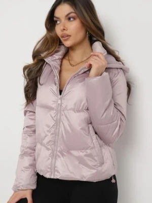 Różowa Pikowana Kurtka z Kapturem i Ściągaczem w Talii Atirim cantarana